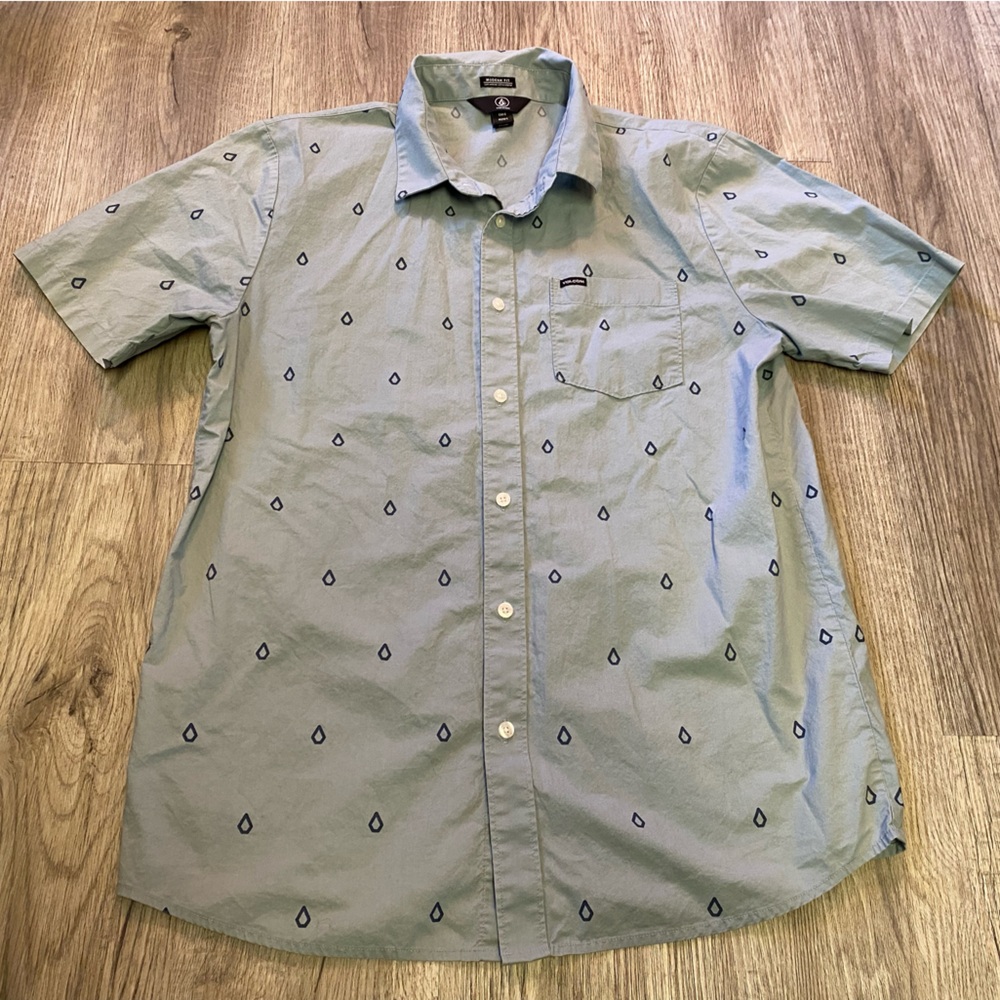Volcom Polo Short Sleeve Shirt Men's Size Large Gray Green Logo